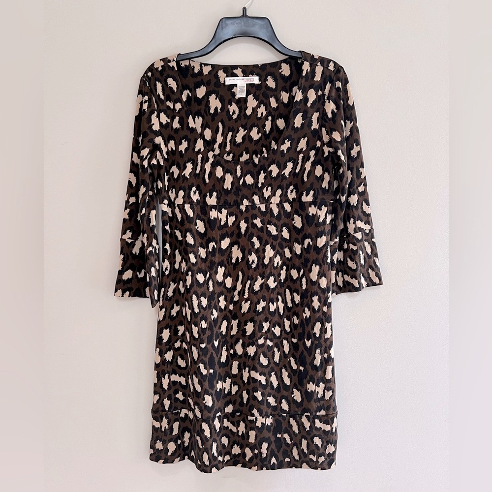 Diane von Furstenberg Vintage Brown Leopard Print Silk 'Gaby' Mini Dress, sz 2
